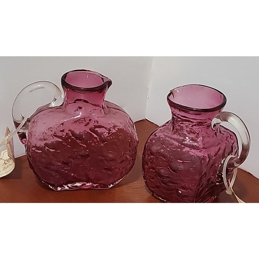 NWT Pilgrim's Genuine Cranberry Glass Lot Of 2 Pitcher Pebble Vase Purple